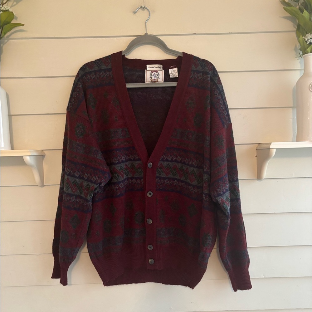 Vintage Wool Blend Button Cardigan Sweater Knitted in Italy Men’s Size Large
